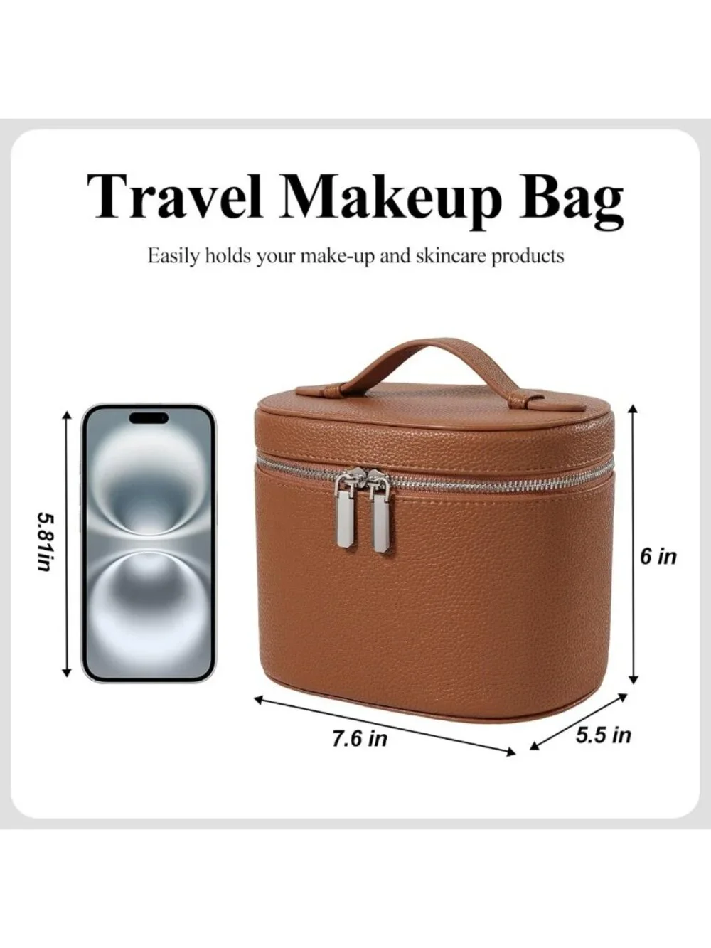 Portable Makeup Bag with Compartments & Handle | Travel Cosmetic Organizer for